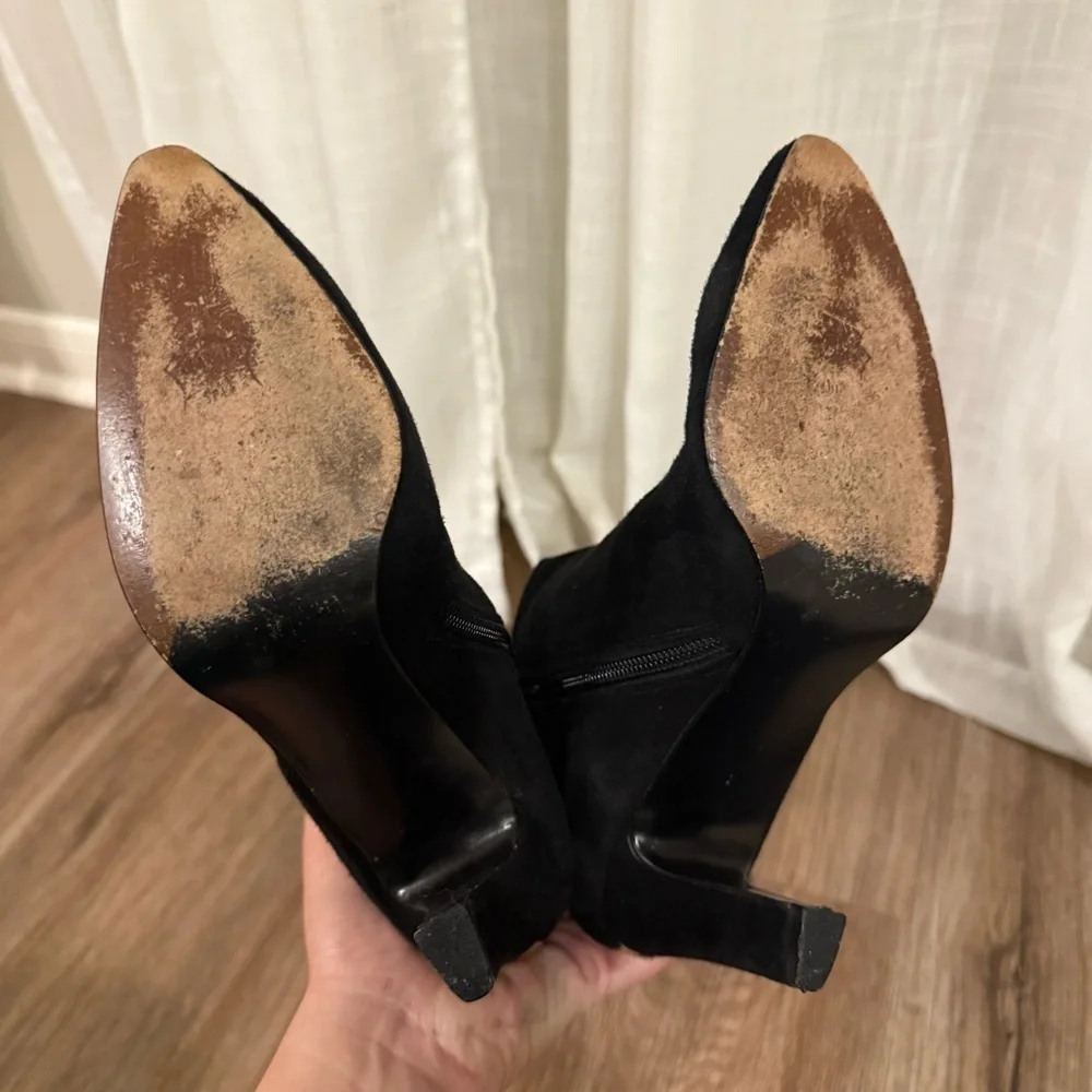 Stuart Weitzman Over the Knee Boots Sz 6 Black Suede Animal Print Heel Designer